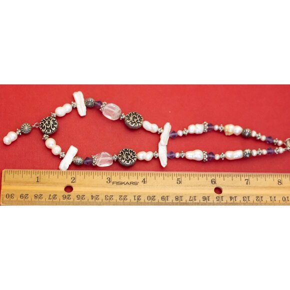 18 inch, Vintage Lovely Pearls Silver Tone Art Nouveau Necklace - F47 - Picture 3 of 3